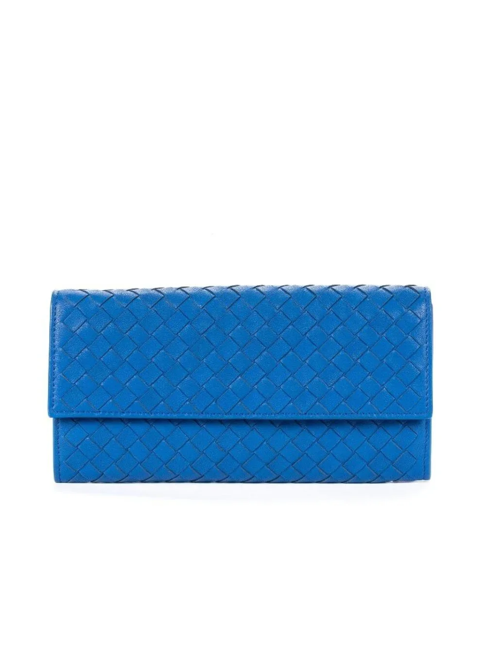 Bottega Veneta Flap Blue Intrecciato Calfskin Leathera